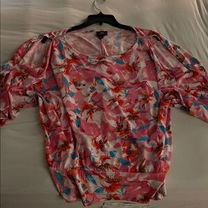 JM Collection Pink and Orange Floral Blouse